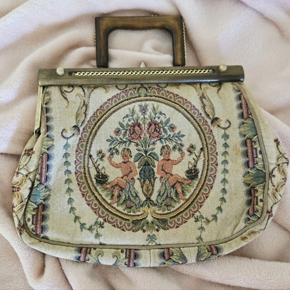 Vintage 1950s/60s Baroque Tapestry Bag, Made In ITALY, Cherub & Floral - Picture 1 of 9